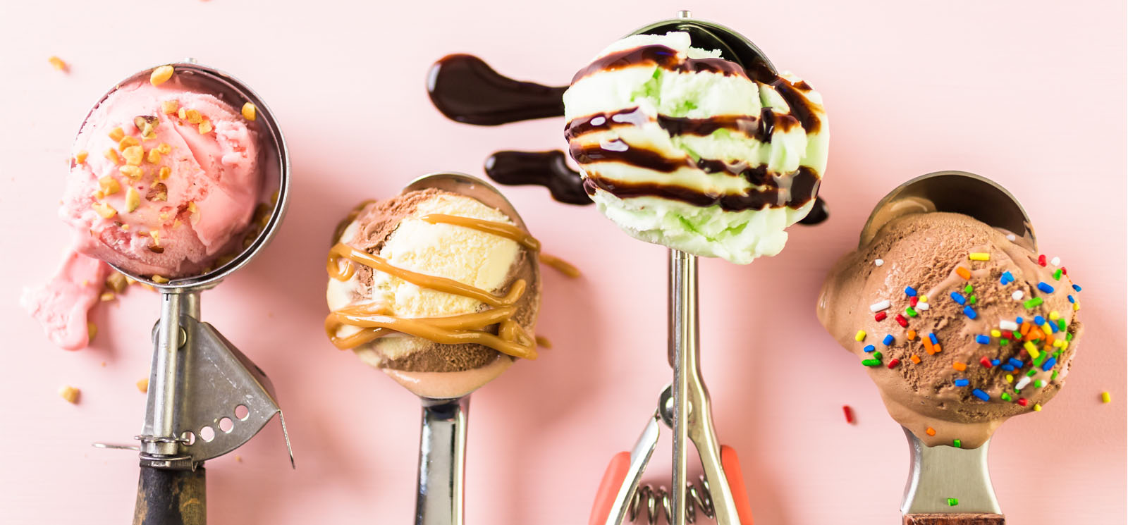 ice cream in scoops with toppings